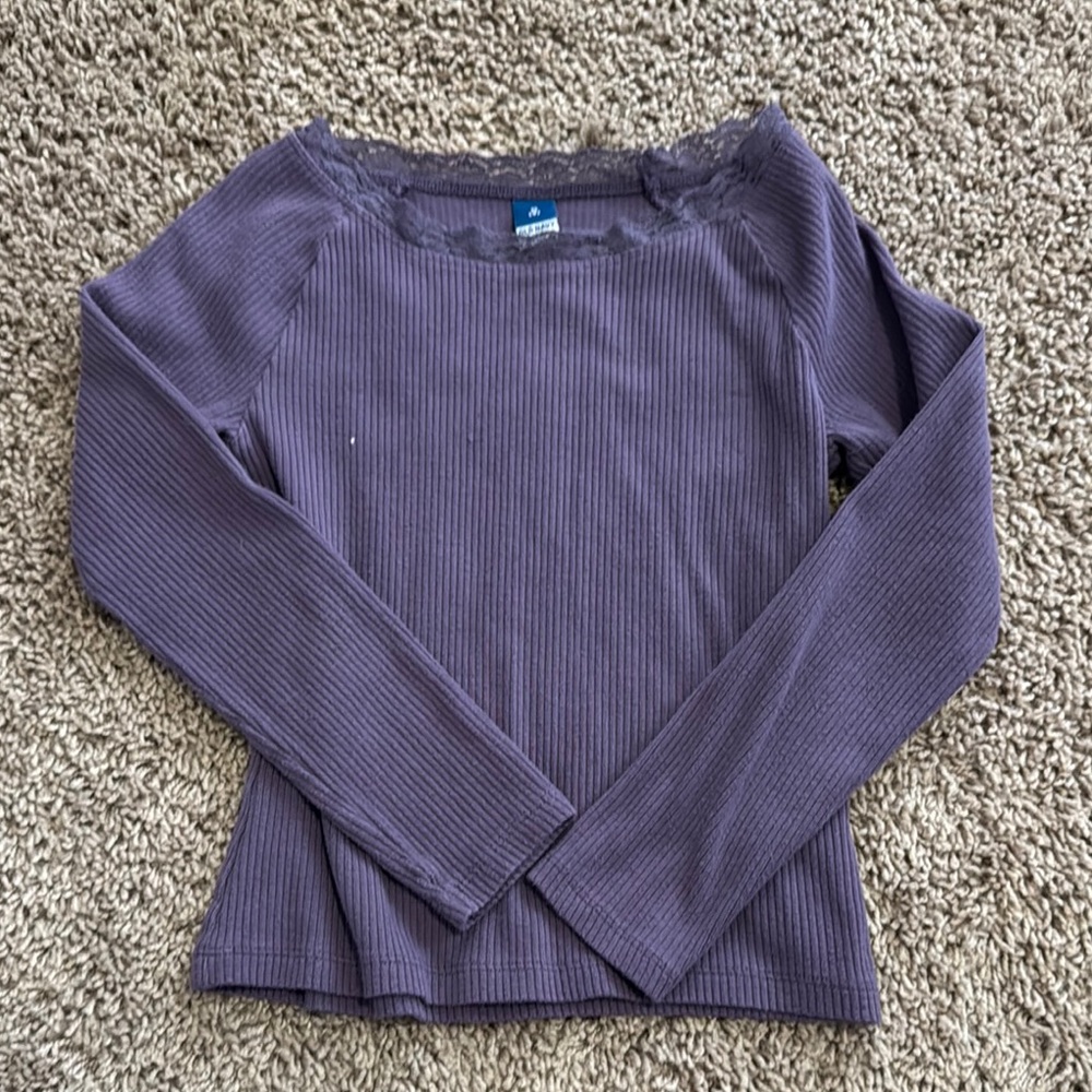 Old Navy Lavender Ribbed Lace Trim Top